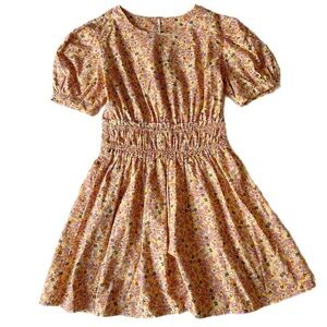 Free People Size XS Pennie Mini Dress Puff Sleeve Yellow Purple Orange Floral